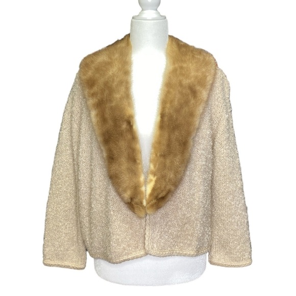 Vintage Reichbart Mink Shawl Collared Boucle Cardigan - Picture 1 of 10
